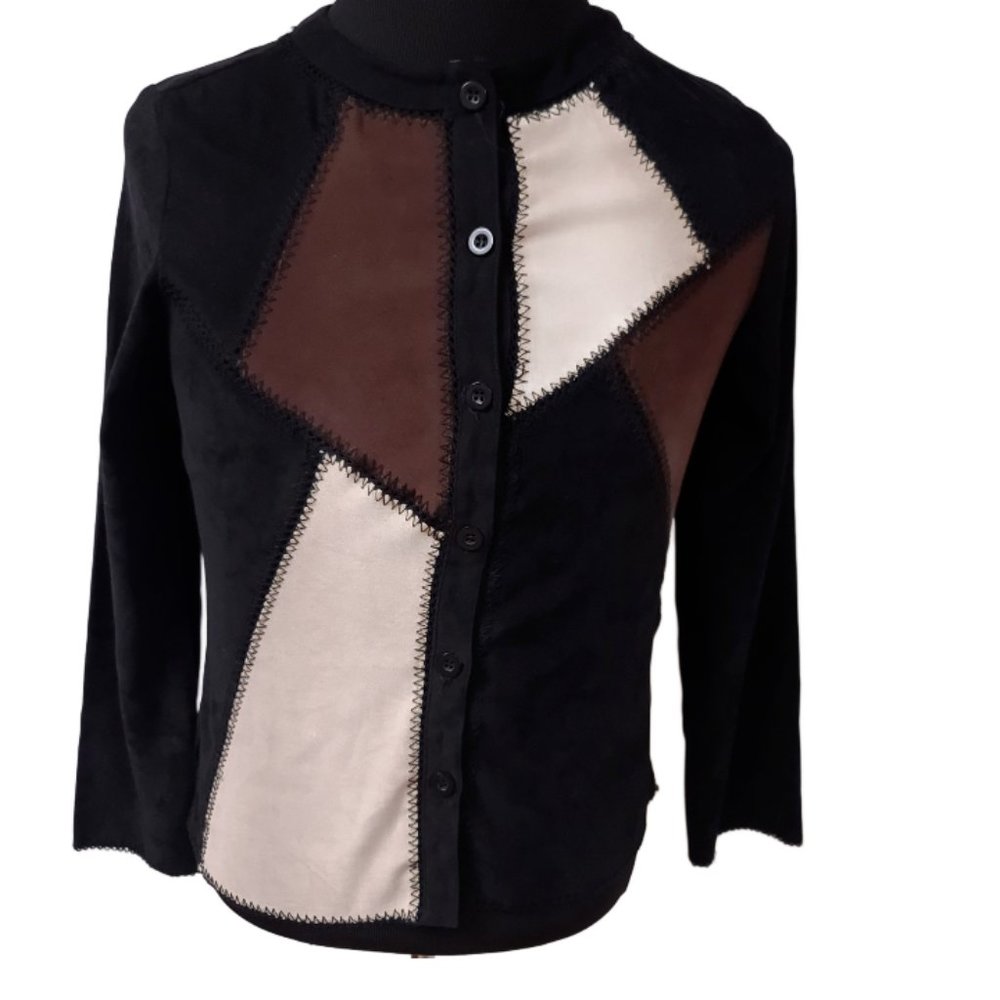 Canyon Road Womens Small Black Brown Tan Patch Work Button Up Long Sleeve Shirt